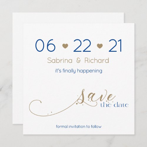 Classy Modern Minimalist Gold Navy Save the Date Invitation