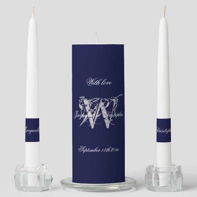 Classy Modern Monogram & Both Names Chic Wedding Unity Candle Set (Front)