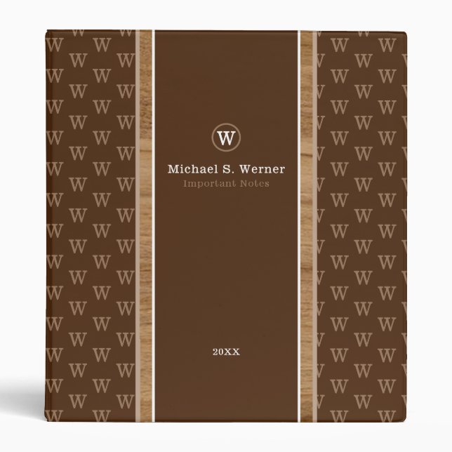 Classy Modern Monogram Important Notes  3 Ring Binder (Front)