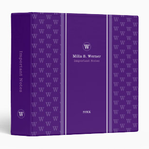 Classy Modern Monogram Important Notes Purple 3 Ring Binder