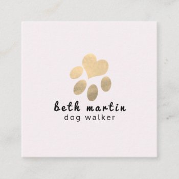 Classy Modern Pink And Gold Pet Paws  Pet Sitter Square Business Card by 911business at Zazzle