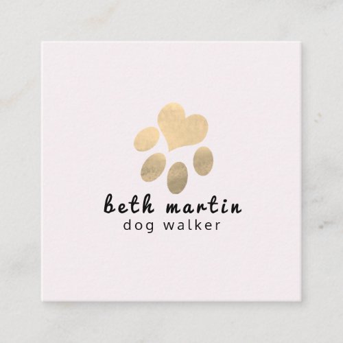 Classy Modern Pink and Gold Pet Paws  Pet sitter Square Business Card