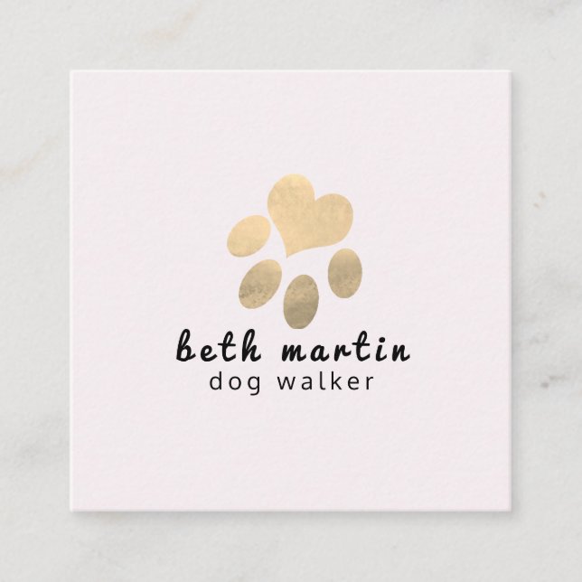 Classy Modern Pink and Gold Pet Paws  Pet sitter Square Business Card (Front)