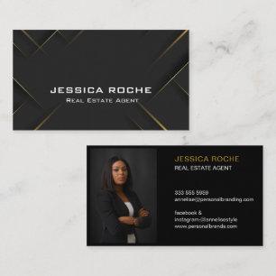 Classy Modern Professional Navy Blue Gold Photo  Business Card