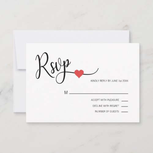 Classy Modern RED  White RSVP Menu Wedding