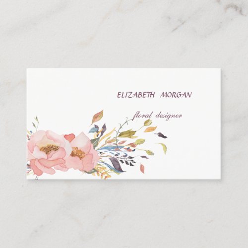 Classy Modern  Romantic Watercolor FloralWhite Business Card