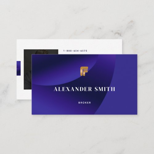 Classy Modern Royal Blue Gold Professional Photo Business Card