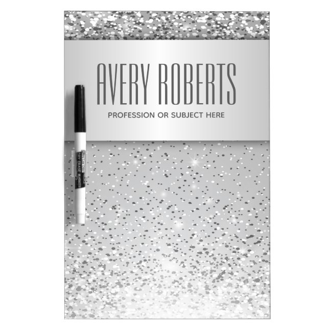 Classy  Modern Silver metallic Luxury Sparkle Dry Erase Board (Front)