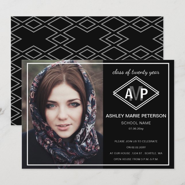 Classy Modern Stylish Elegant Photo Graduation Invitation (Front/Back)