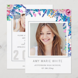 Classy Modern Stylish Floral Photo Graduation Invitation