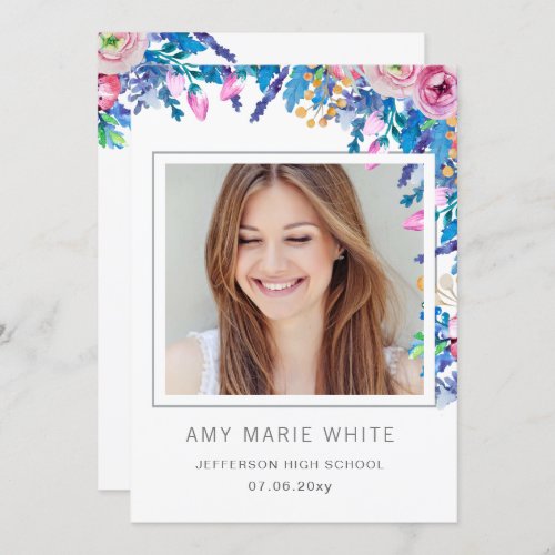 Classy Modern Stylish Floral Photo Graduation Invitation