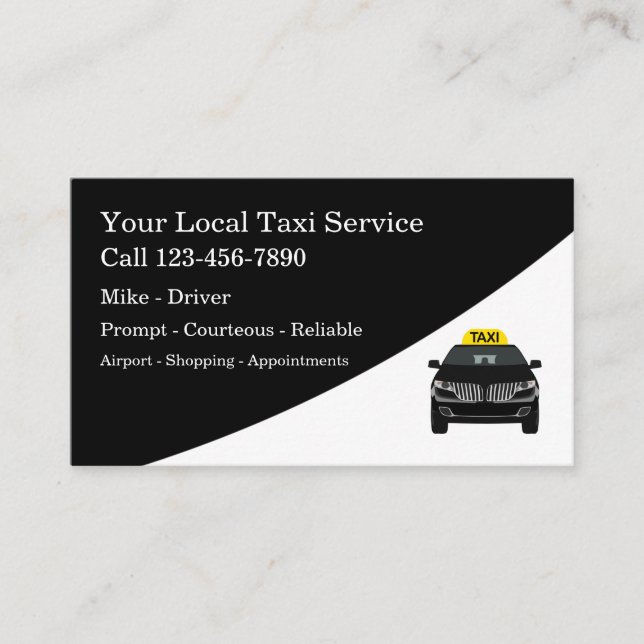 Classy Modern Taxi Driver Business Card (Front)