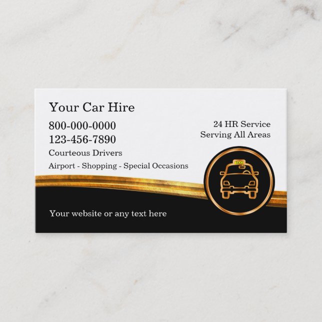 Classy Modern Taxi Driver Business Cards (Front)