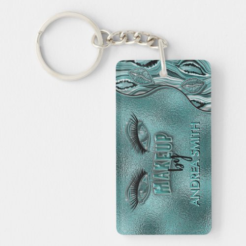 Classy Modern Teal Foil Agate Makeup By Customized Keychain