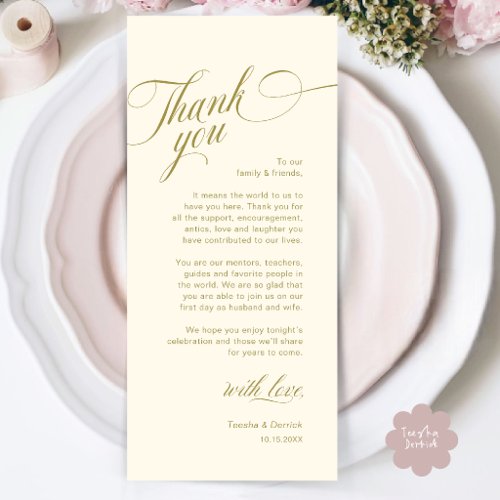 Classy Modern Wedding Place Setting Thank You Card