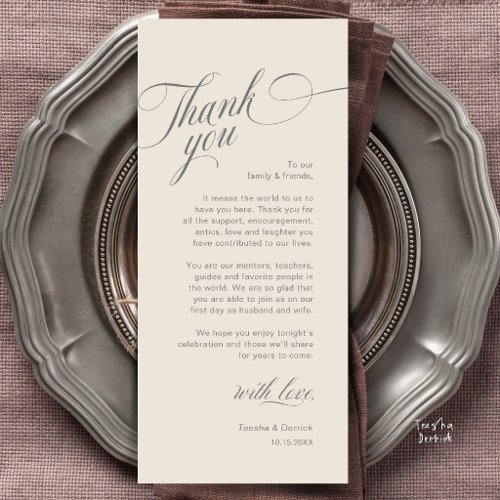 Classy Modern Wedding Place Setting Thank You Card