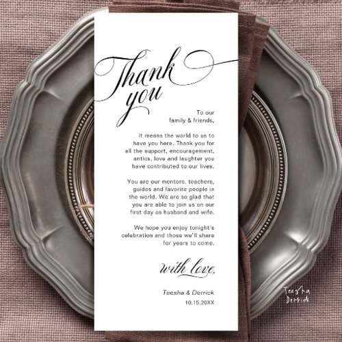 Classy Modern Wedding Place Setting Thank You Card