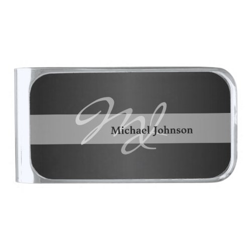 Classy Monogram and with DIY Name Design Silver Finish Money Clip
