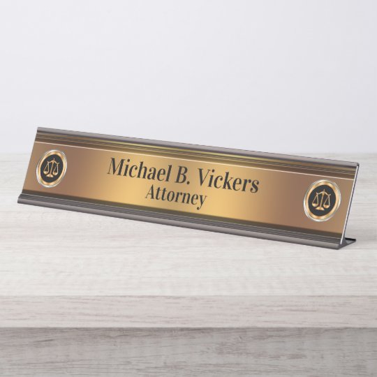 Classy Monogram Attorney Gold Law Scale Emblems Desk Name Plate