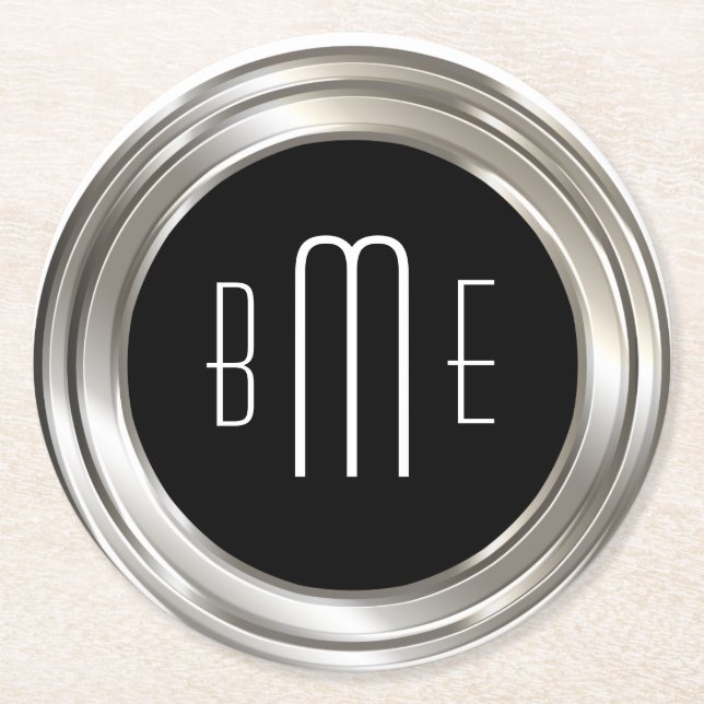 Classy Monogram Budget Round Paper Coaster (Front)