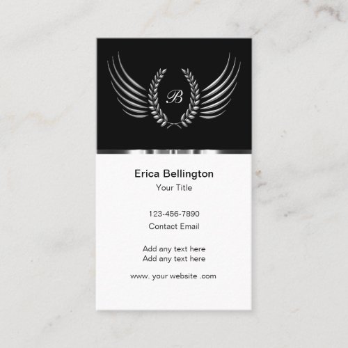 Classy Monogram Business Cards Silver Tone