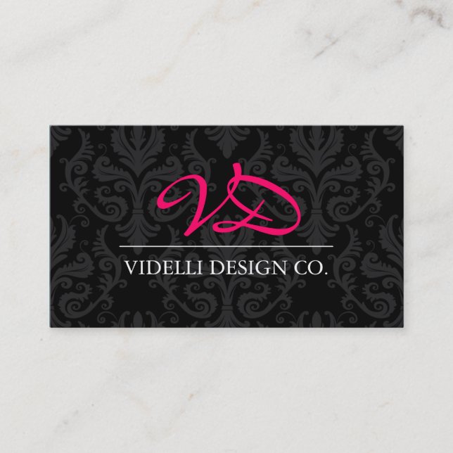 Classy Monogram Damask Business Card (Front)
