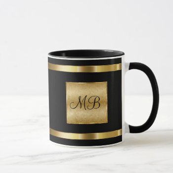 Classy Monogram Gold And Black Color Mug by idesigncafe at Zazzle