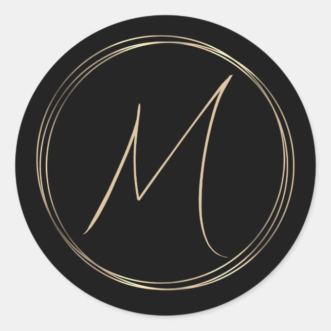 Classy Monogram Gold Circles Classic Round Sticker (Front)