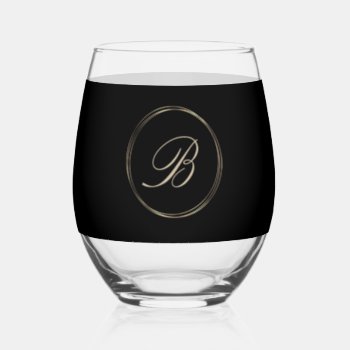 Classy Monogram Gold Circles Stemless Wine Glass by istanbuldesign at Zazzle