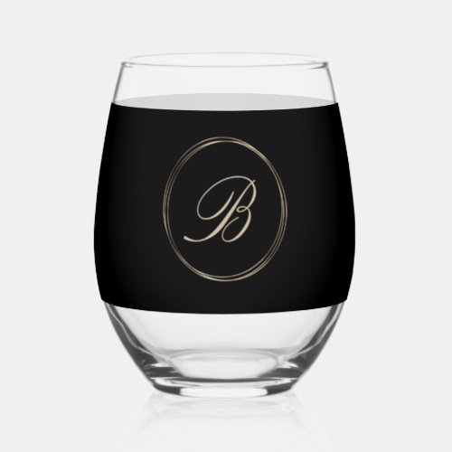Classy Monogram Gold Circles Stemless Wine Glass