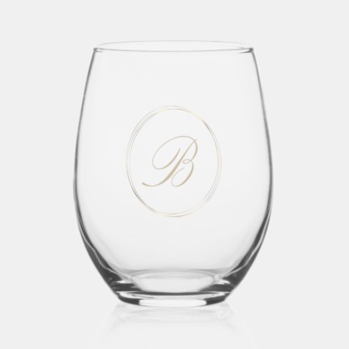 Classy Monogram Gold Circles Stemless Wine Glass