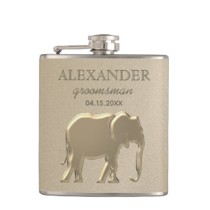 Classy Monogram Gold Groomsmen Flask