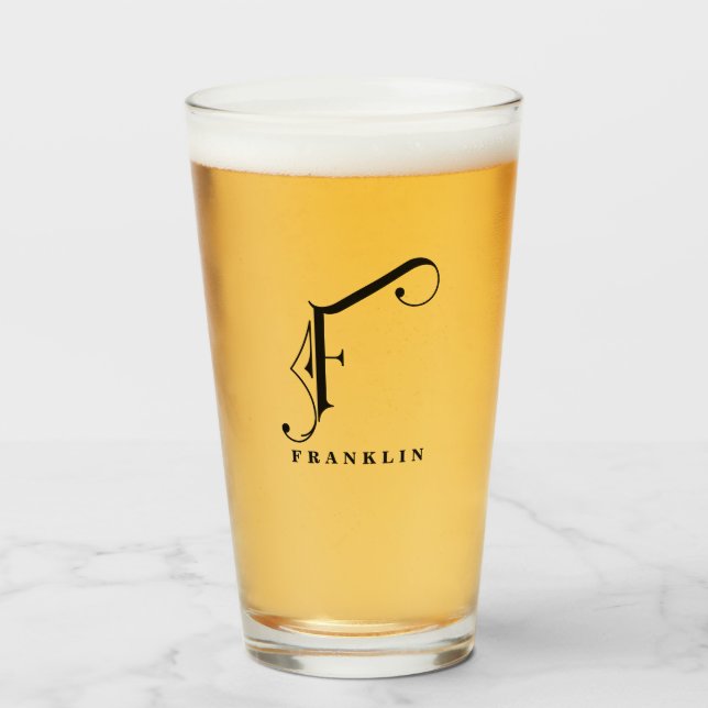 Classy Monogram Initial F with Last Name Glass (Front Filled)