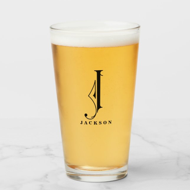 Classy Monogram Initial J with Last Name Glass (Front Filled)