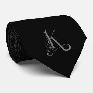Classy Monogram Initial K, Grey on Black Neck Tie