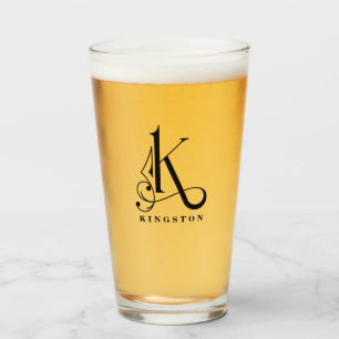 Classy Monogram Initial K with Last Name Glass