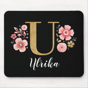 Classy Monogram Initial Pink Black Letter U Mouse Pad