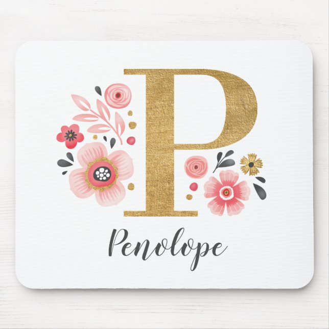 Classy Monogram Initial Pink White Letter P Mouse Pad (Front)