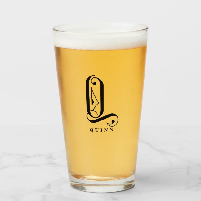 Classy Monogram Initial Q with Last Name Glass (Front Filled)