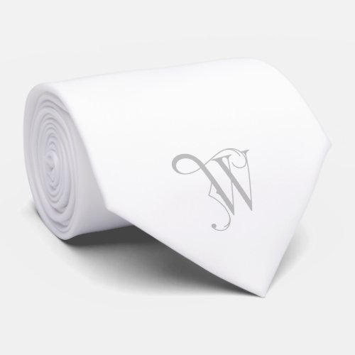 Classy Monogram Initial W Gray on White Neck Tie
