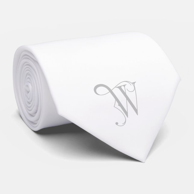 Classy Monogram Initial W, Gray on White Neck Tie (Rolled)