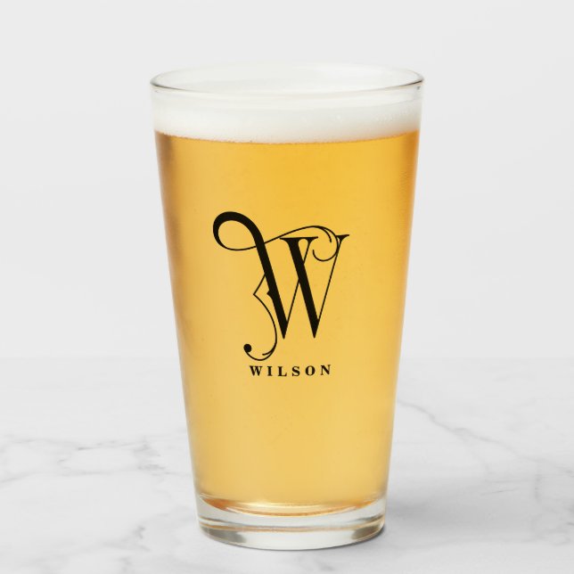 Classy Monogram Initial W with Last Name Editable  Glass (Front Filled)