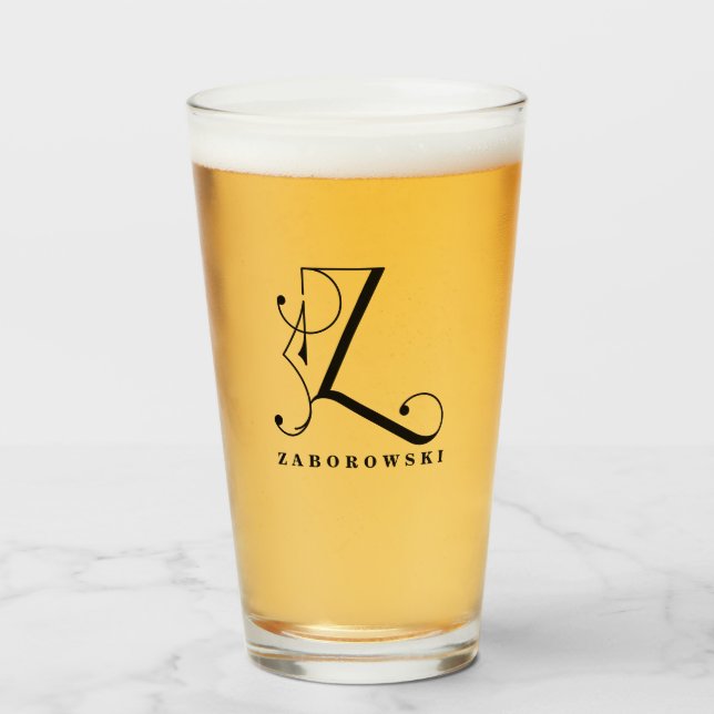 Classy Monogram Initial Z with Last Name Glass (Front Filled)