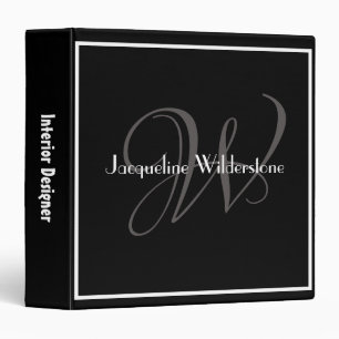 Classy Monogram Name Classic Elegant Black 3 Ring Binder
