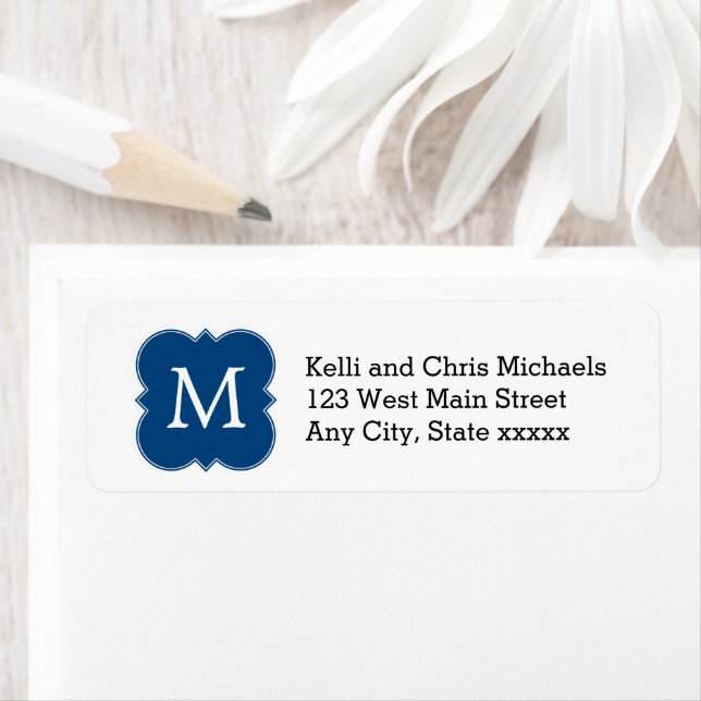 Classy Monogram Navy Blue and White Return Address Label (Insitu)