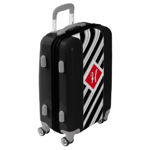 Classy Monogram on Grey White and Black Striped Luggage