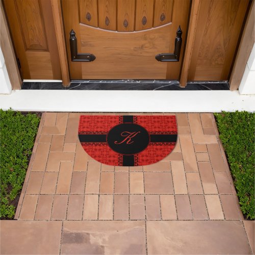 Classy Monogram Red And Black Pattern Doormat