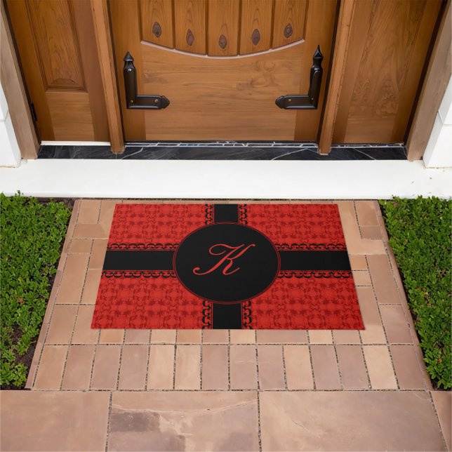 Classy Monogram Red And Black Pattern Doormat (Outdoor)