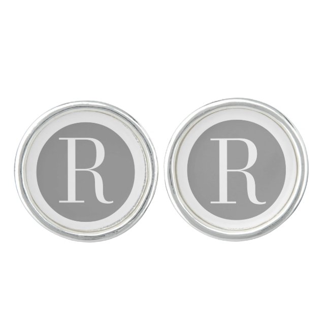 Classy Monogram Silver White Cufflinks (Front)