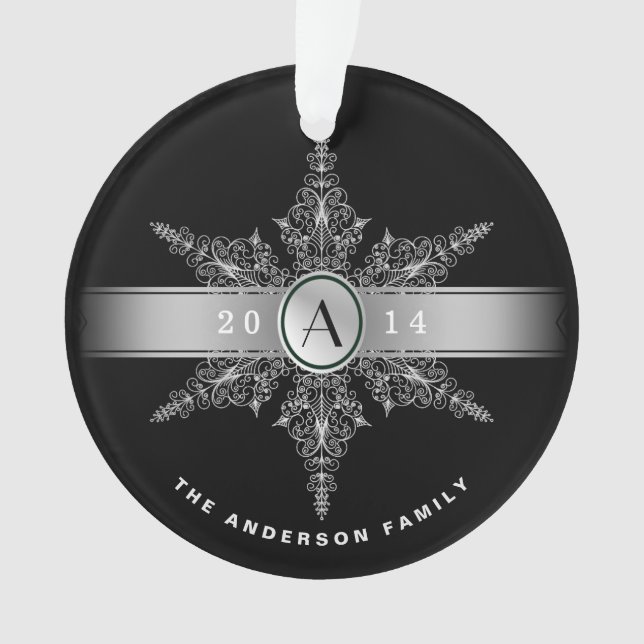 Classy Monogram Snowflake Christmas Ornament (Front)
